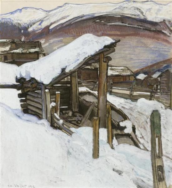 Village Landscape In Winter In The Valais Oil Painting by Edouard Vallet