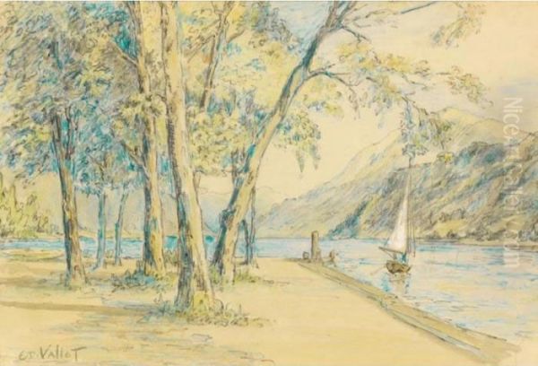 Au Bord Du Lac 
At The Lake Side Oil Painting by Edouard Vallet