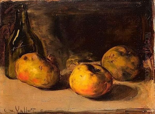 Nature Morte Aux Pommes Et A La Bouteille Oil Painting by Edouard Vallet