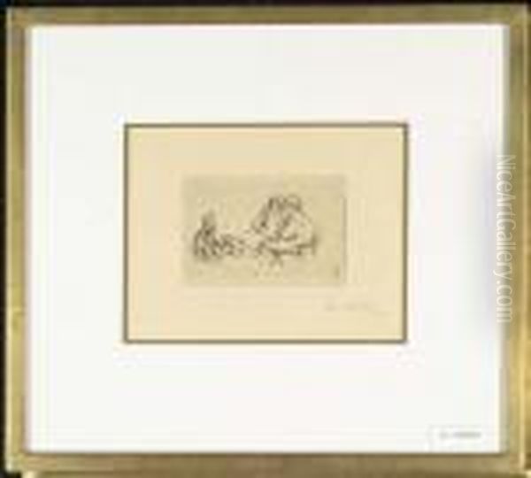 Set Of Four Small Format Etchings With Scenes. Oil Painting by Edouard Vallet