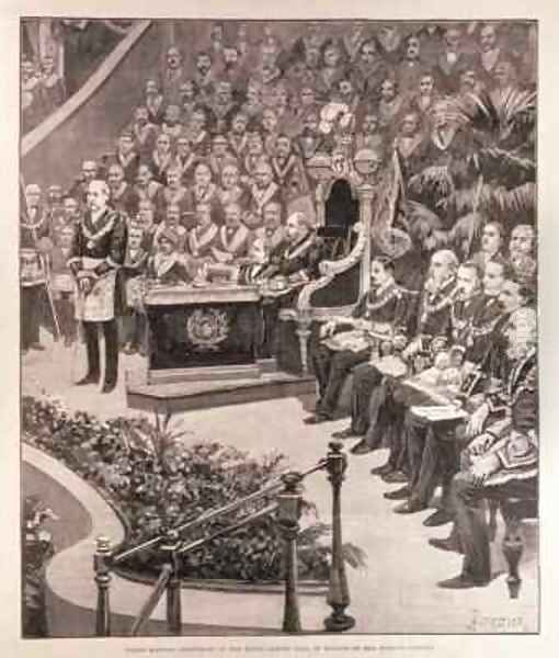 Grand Masonic Gathering in the Royal Albert Hall in Honour of the Queens Jubilee Oil Painting by Amedee Forestier