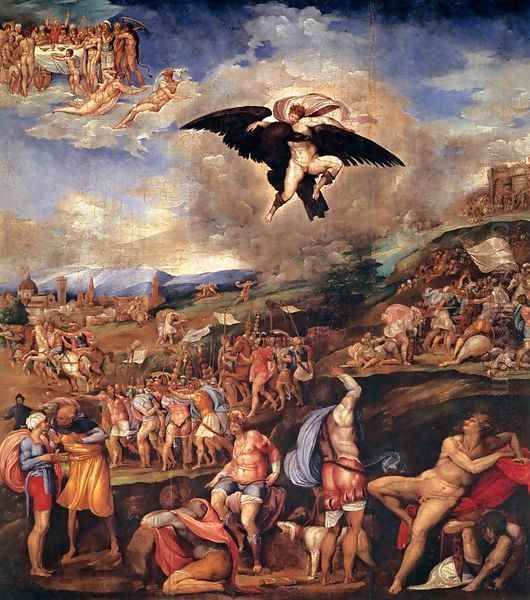 The Battle of Montemurlo and the Rape of Ganymede Oil Painting by Battista Franco