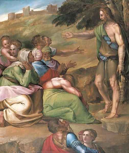 Saint John the Baptist preaching in the Wilderness Oil Painting by Battista Franco