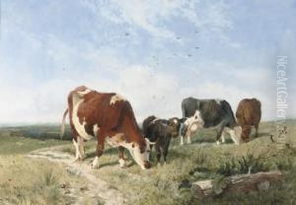 Cattle On A Summer's Day Oil Painting by Frederick E. Valter