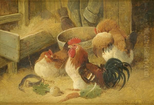 Poultry In Abarn Oil Painting by Frederick E. Valter