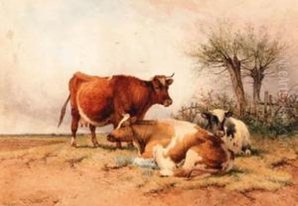 Cattle At Rest Before A Tree by Frederick E. Valter