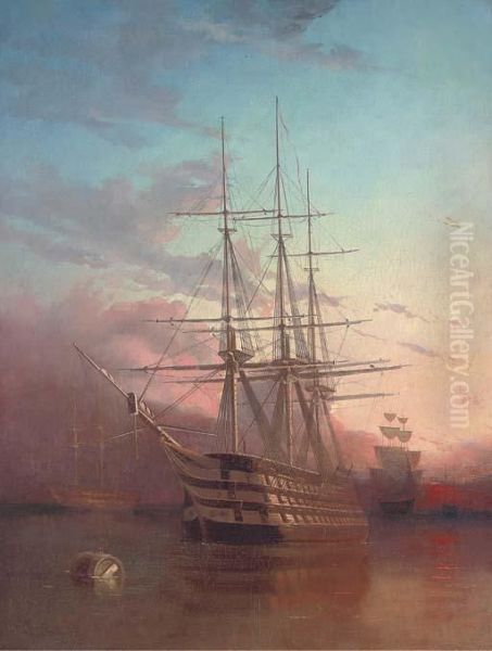 The Old Flagship At Dusk Oil Painting by Henry Valter