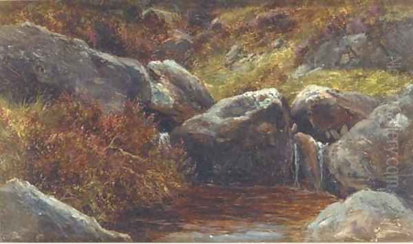 Rocks and heather Oil Painting by James Jnr Faed