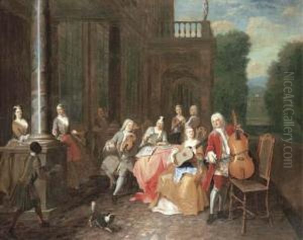 A Musical Party On A Terrace Oil Painting by Joseph van Aken