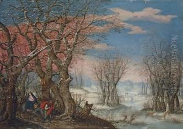 A Winter Landscape With The Flight Into Egypt Oil Painting by Denys Van Alsloot