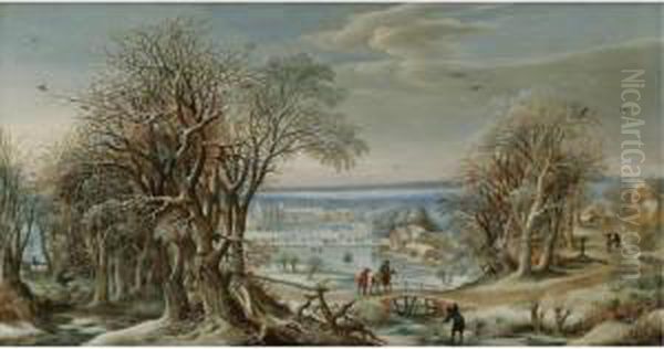 A View Of The Abbey Of Groenendael Near Brussels In Winter Oil Painting by Denys Van Alsloot