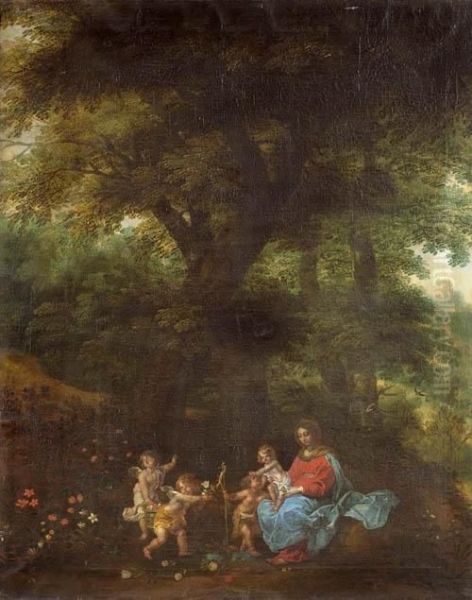 Madonna Und Kind Mit Dem Johannesknaben Und Engeln. Oil Painting by Denys Van Alsloot