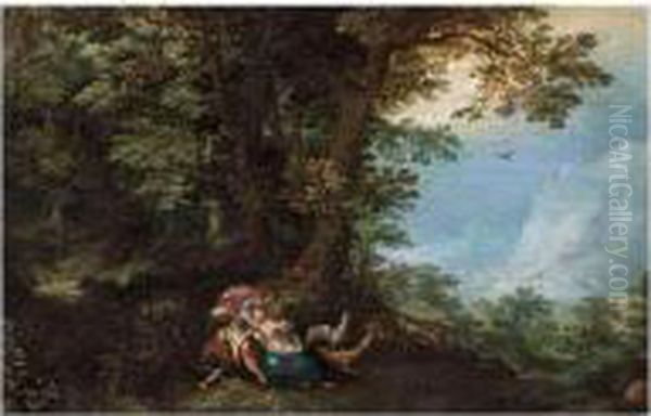 An Extensive Wooded Landscape With Cephalus And Procris Oil Painting by Denys Van Alsloot