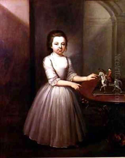 Portrait of a Young Girl Standing by a Georgian Table Oil Painting by Thomas Frye