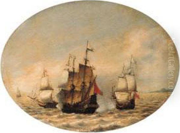 A Dutch Merchantman Under Attack Offshore Oil Painting by Hendrik van Anthonissen