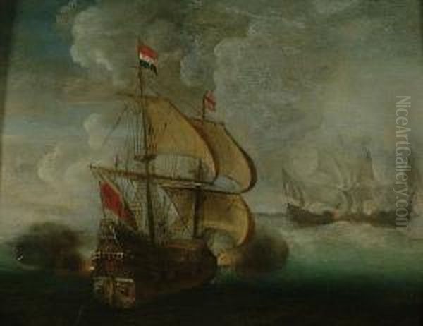 Dutch Warships In Battle Oil Painting by Aert Anthonisz