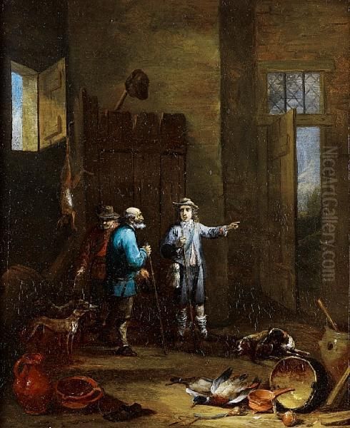 An Interior With Huntsmen And Their Dogs Oil Painting by Thomas Van Apshoven