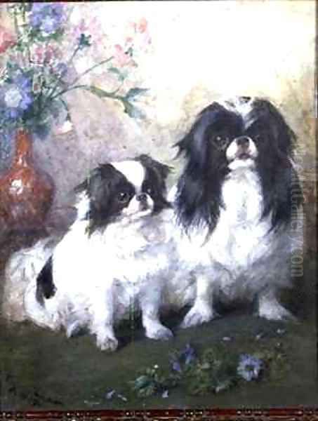 A Japanese Chin Bitch and her Puppy Oil Painting by Frances C. Fairman