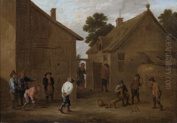 Jeu De Quille Sur La Place Du Village Oil Painting by Thomas Van Apshoven