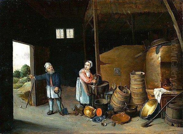 Interieur De Paysan, La Recureuse Oil Painting by Thomas Van Apshoven