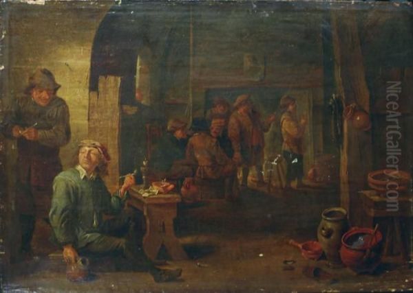 Taverneninterieur Mit Rauchenden Mannern. Oil Painting by Thomas Van Apshoven