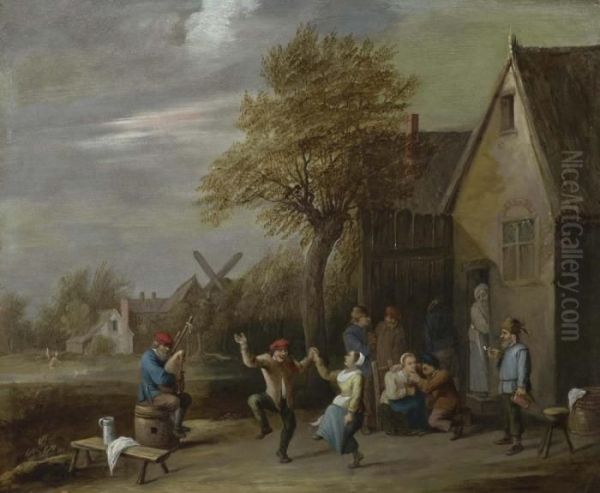 Bauerliches Fest Vor Einem Wirtshaus. Oil Painting by Thomas Van Apshoven