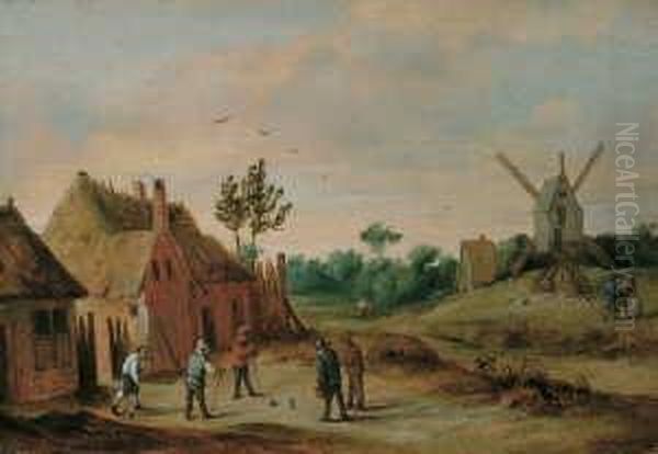 Dorflandschaft Mit Kolfspielenden Bauern. Oil Painting by Thomas Van Apshoven