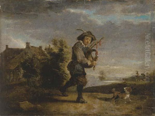 A Bagpipe Player In A Landscape Oil Painting by Thomas Van Apshoven