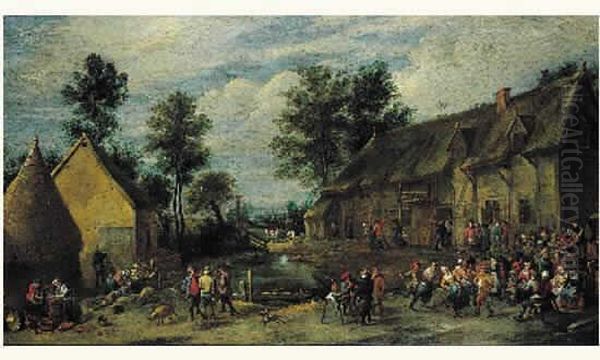 Scene De Kermesse Dans Une Rue D'un Village Flamand Oil Painting by Thomas Van Apshoven