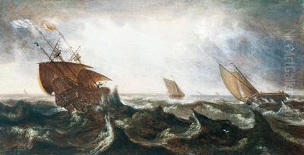 Navi Sul Mare In Tempesta Oil Painting by Andries Van Eertvelt