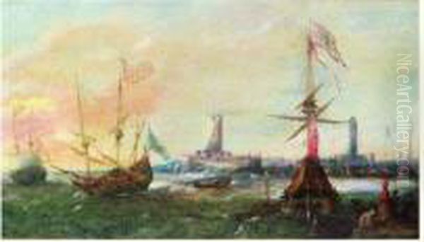 L'arrivee Des Voiliers Au Port Oil Painting by Andries Van Eertvelt