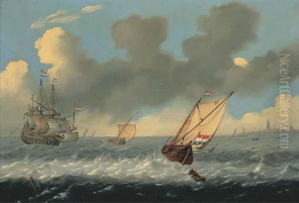 Bateaux Par Grand Vent Oil Painting by Andries Van Eertvelt