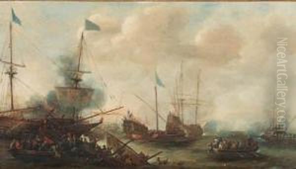 A Naval Engagement Between Turks And Christians Oil Painting by Andries Van Eertvelt