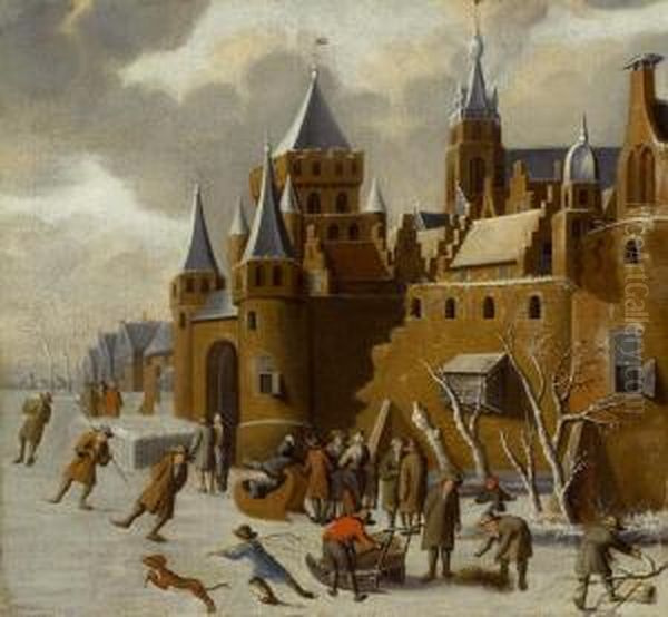 Eisvergnugen Vor Einer Burg Oil Painting by Pieter Jansz. van Asch