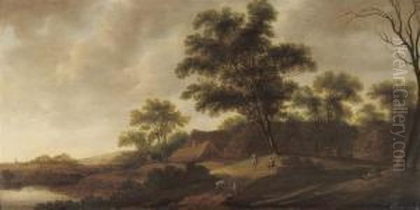 A Wooded River Landscape With Figures On A Track Oil Painting by Pieter Jansz. van Asch