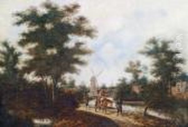 Viaggiatori In Paesaggio Fluviale Olandese Oil Painting by Pieter Jansz. van Asch