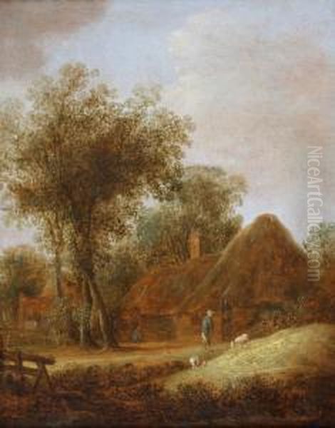 Landscape With Afarmhouse And A Shepherd And His Sheep Oil Painting by Pieter Jansz. van Asch