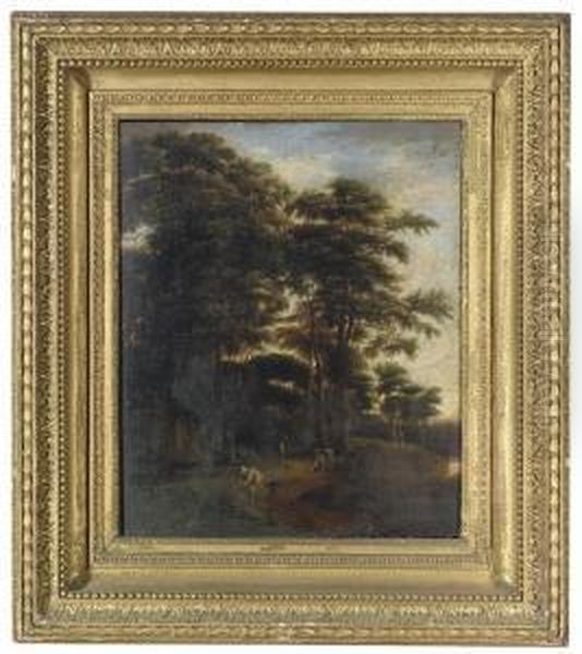 A Wooded Landscape With Travellers On A Path Oil Painting by Pieter Jansz. van Asch