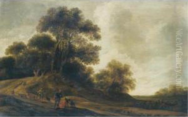 A Dune Landscape With Travellers
 Resting Beside A Road, A Shepherd Driving His Flock Towards A Wood 
Beyond Oil Painting by Pieter Jansz. van Asch