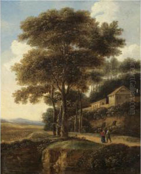 Figures On A Road Below A Villa Oil Painting by Pieter Jansz. van Asch