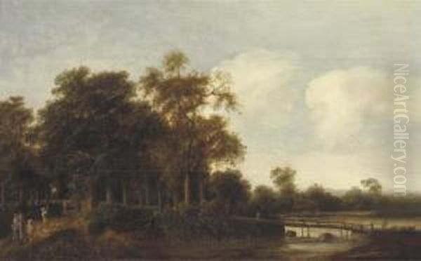 A Wooded River Landscape With Hunters On A Path Oil Painting by Pieter Jansz. van Asch