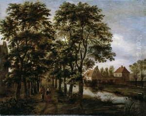 Baumbestandene Kanallandschaft. Oil Painting by Pieter Jansz. van Asch