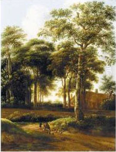 A Wooded Landscape With Drovers On A Track Oil Painting by Pieter Jansz. van Asch