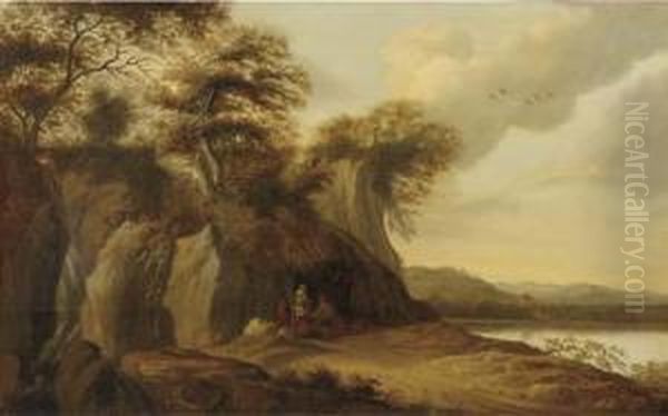 A River Landscape With A Merchant Oil Painting by Pieter Jansz. van Asch