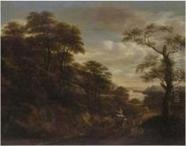 A Southern Landscape With Drovers And Travellers On A Path, A Town Beyond Oil Painting by Pieter Jansz. van Asch