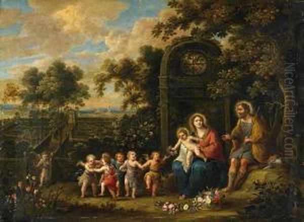 Landschaft Mit Heiliger Familie Oil Painting by Pieter Van Avont