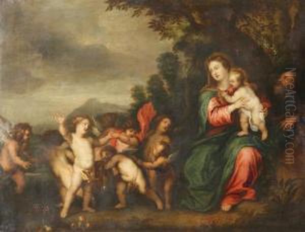 Holy Family During The Flight Into Egypt Oil Painting by Pieter Van Avont