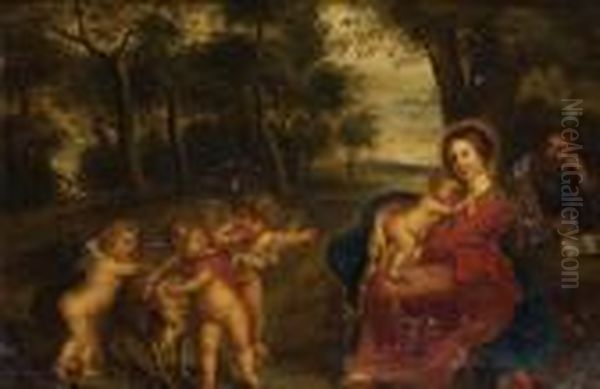 La Sainte Famille Aux Angelots Oil Painting by Pieter Van Avont