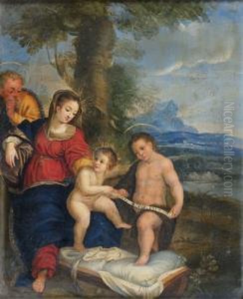 La Sainte Famille Avec Saint Jean-baptiste Dans Un Paysage Oil Painting by Pieter Van Avont