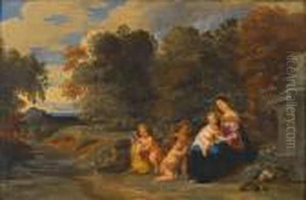 Rest On The Flight Into Egypt Oil Painting by Pieter Van Avont